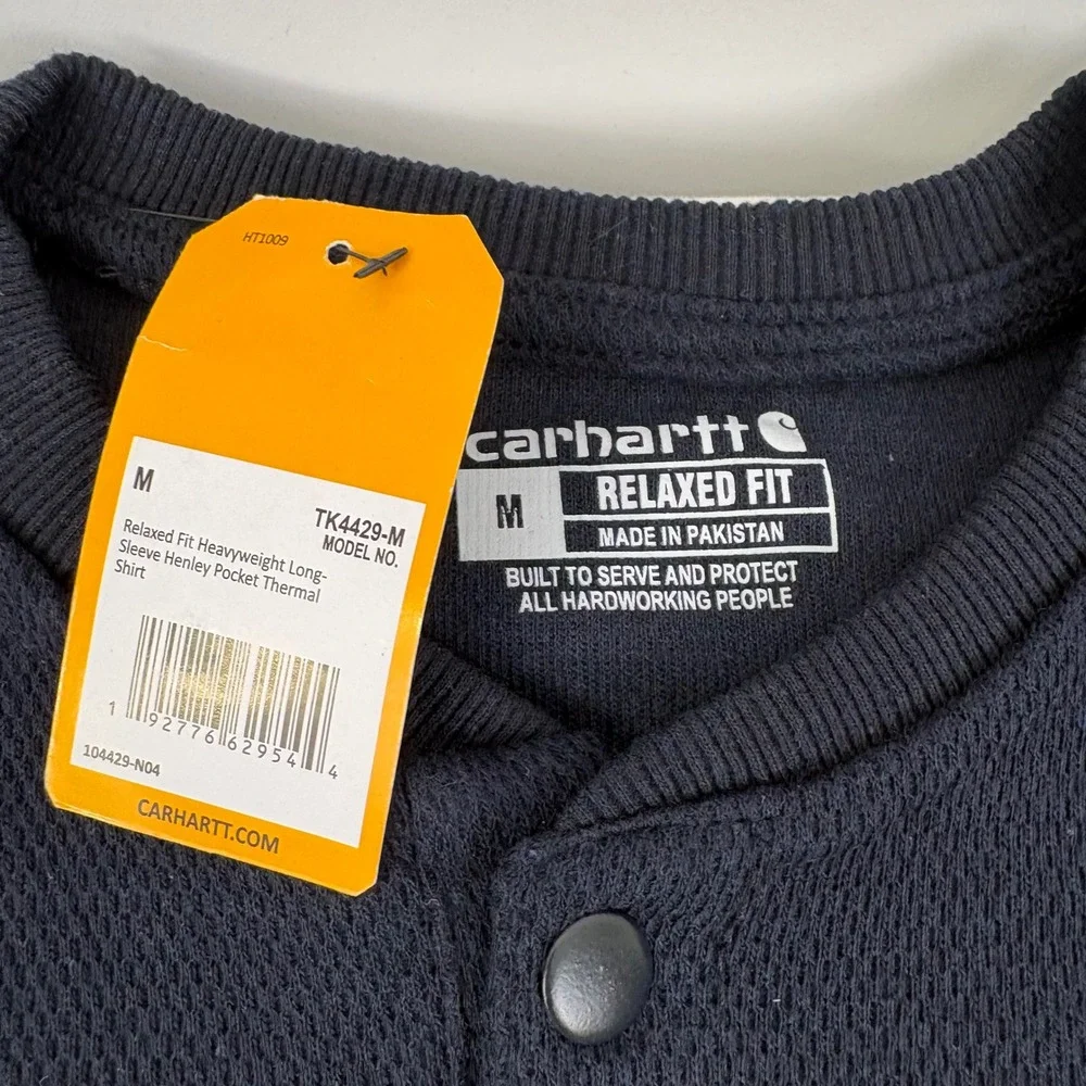 Carhartt Mens Relaxed Fit Heavyweight L/S Henley Thermal Navy Shirt TK4429 M NWT